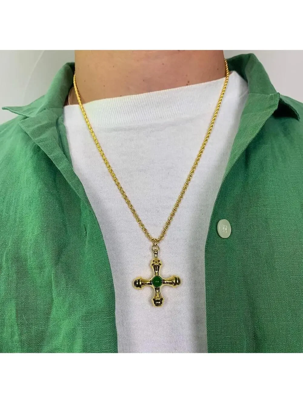 Y2k 2000s style Cyber Star Cross Pendant Gold Rope Chain Necklace. Stainless